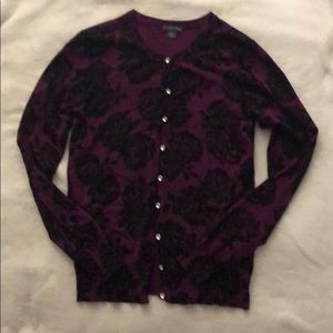 Long sleeved purple floral button up sweater